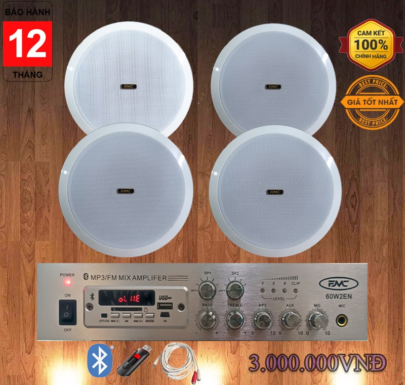 Bộ 4 loa âm trần 10w, 1 amply 60w giá 3 triệu