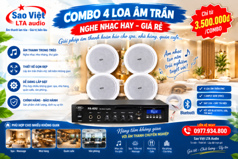 combo 4 loa âm trần 1 amply 60w